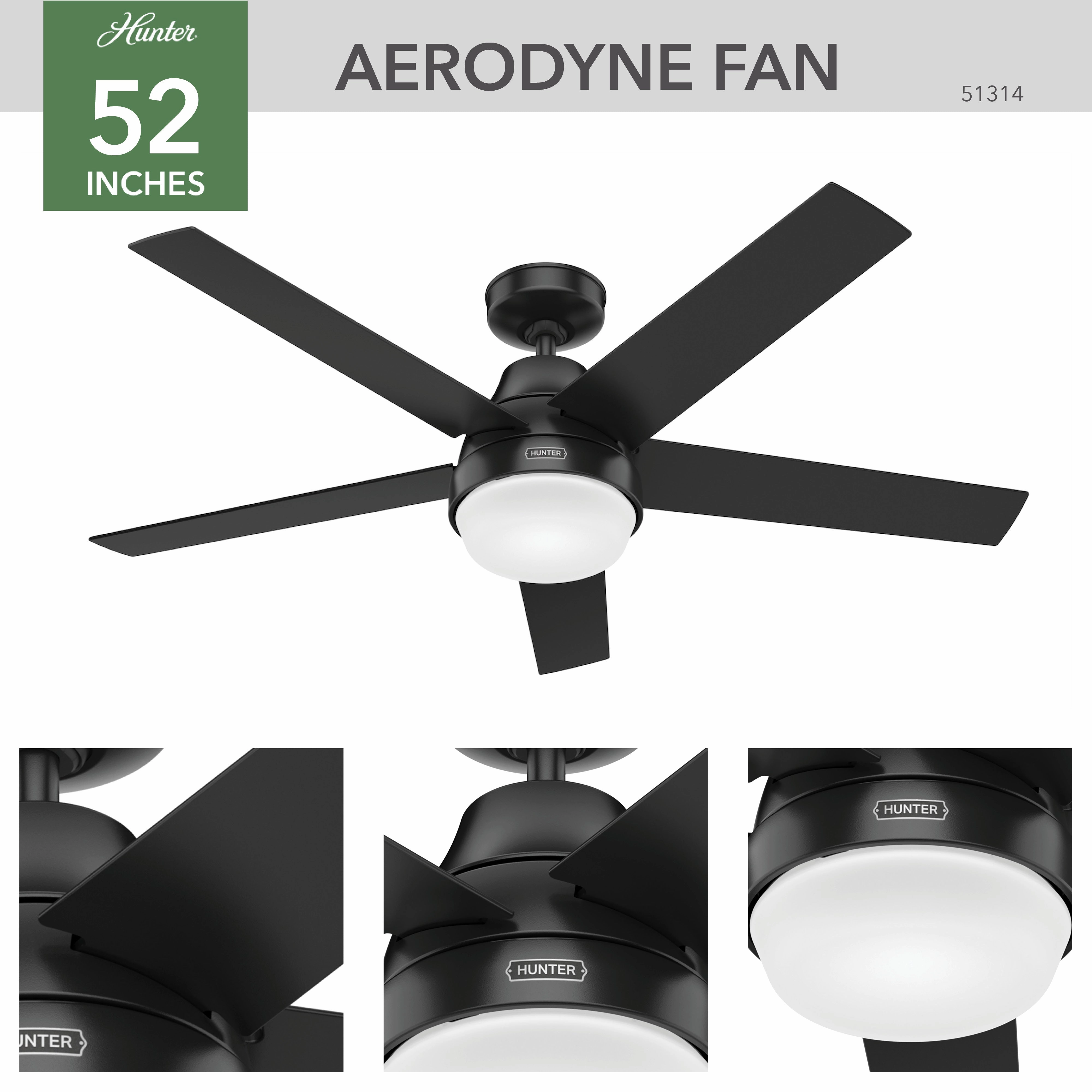 Aerodyne 52"Ceiling Fan Matte Black