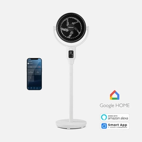 AirFlo 43" Smart Hybrid Pedestal Fan - Ultra-Quiet Air Circulator - White smart home fans with remote access