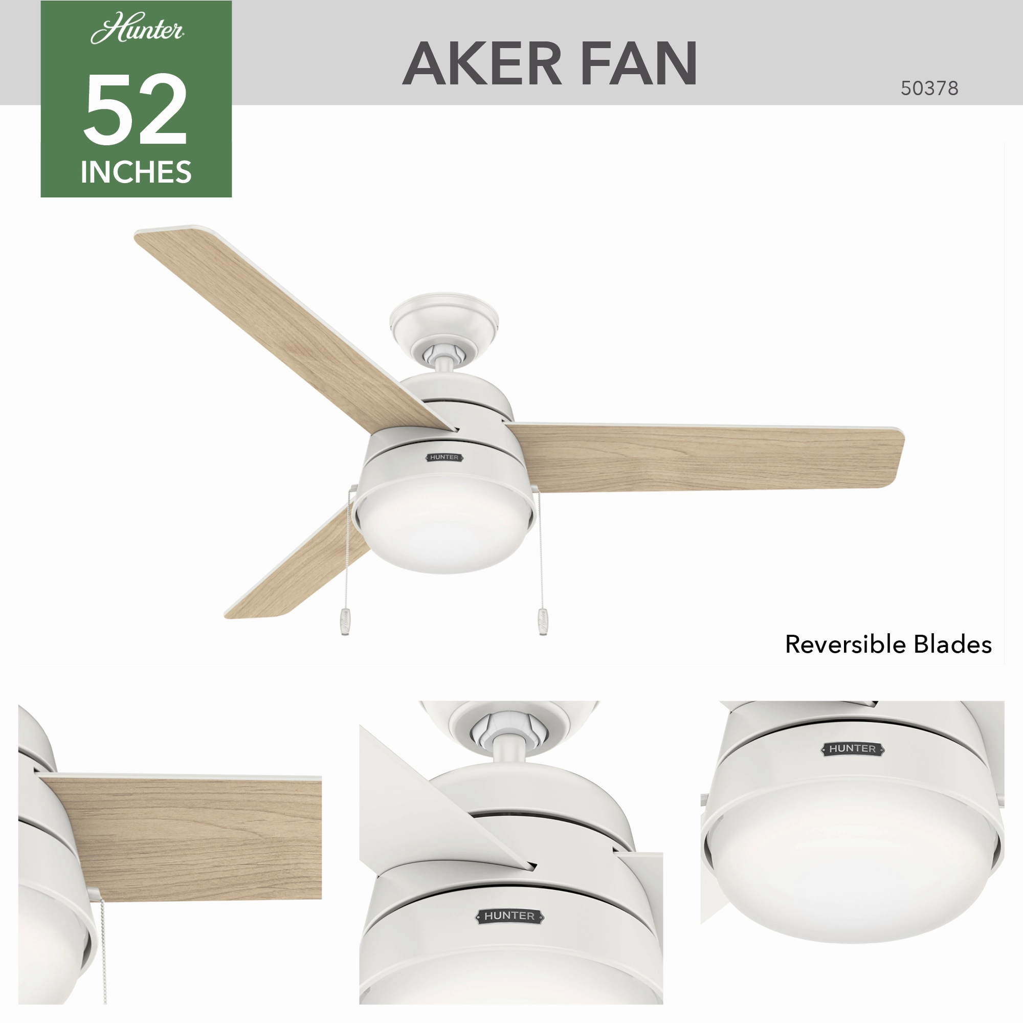 Aker 52"Ceiling Fan Fresh White
