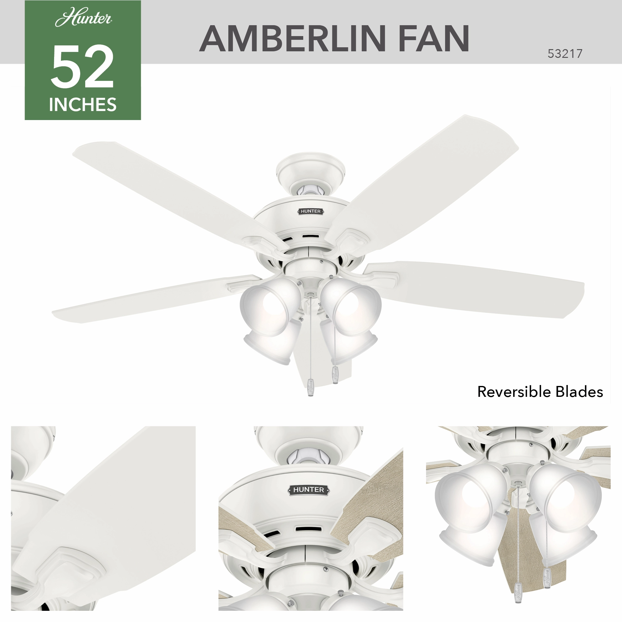 Amberlin 52"Ceiling Fan Fresh White