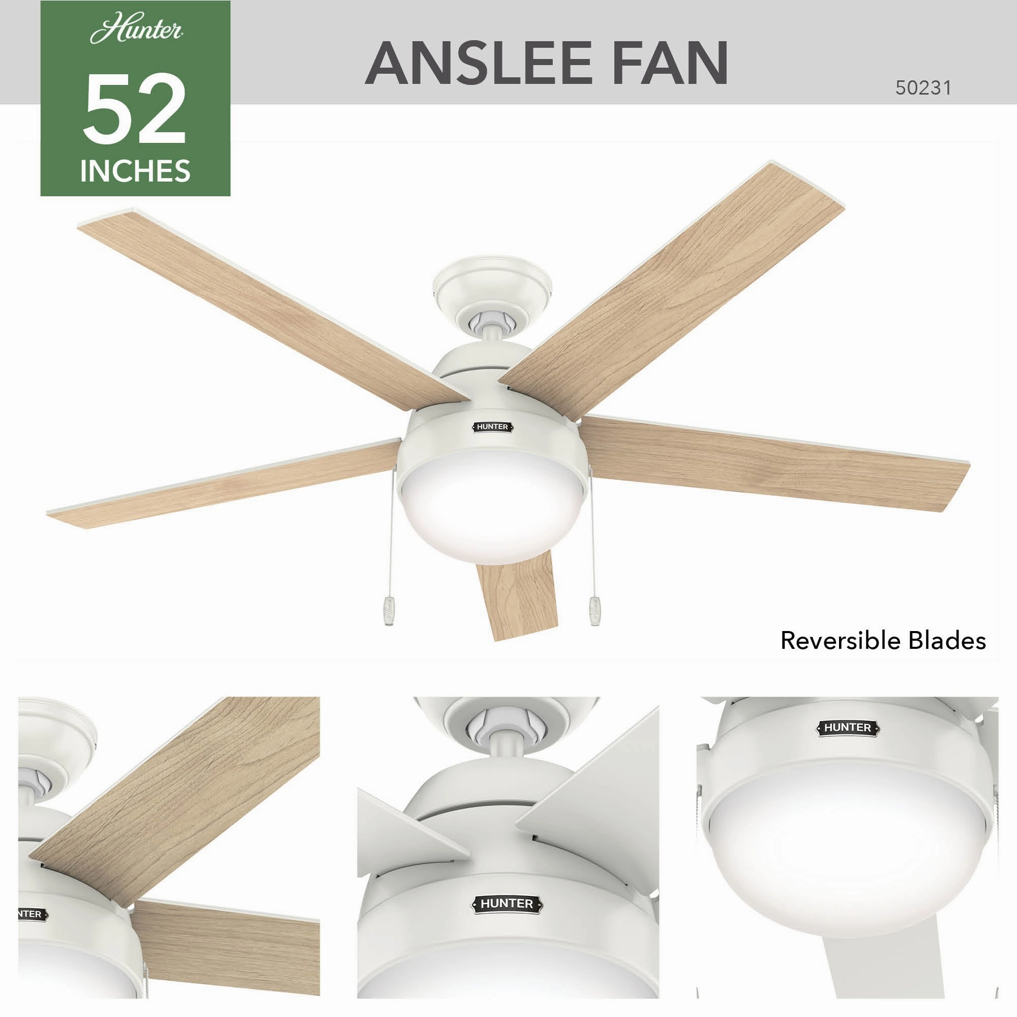 Anslee 52"Ceiling Fan Fresh White
