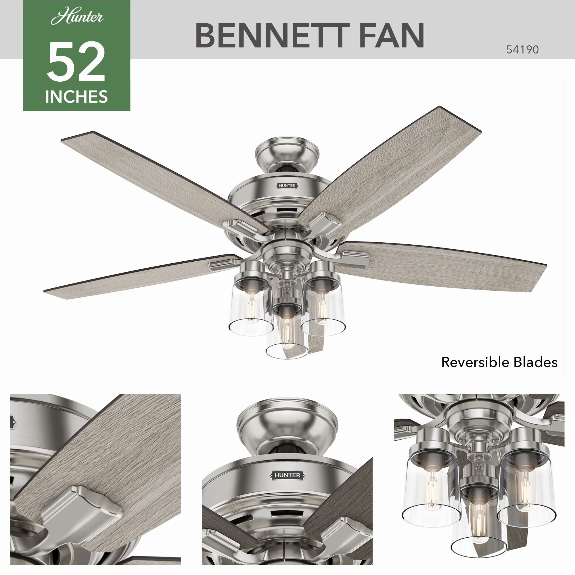 Bennett 52"Ceiling Fan Brushed Nickel