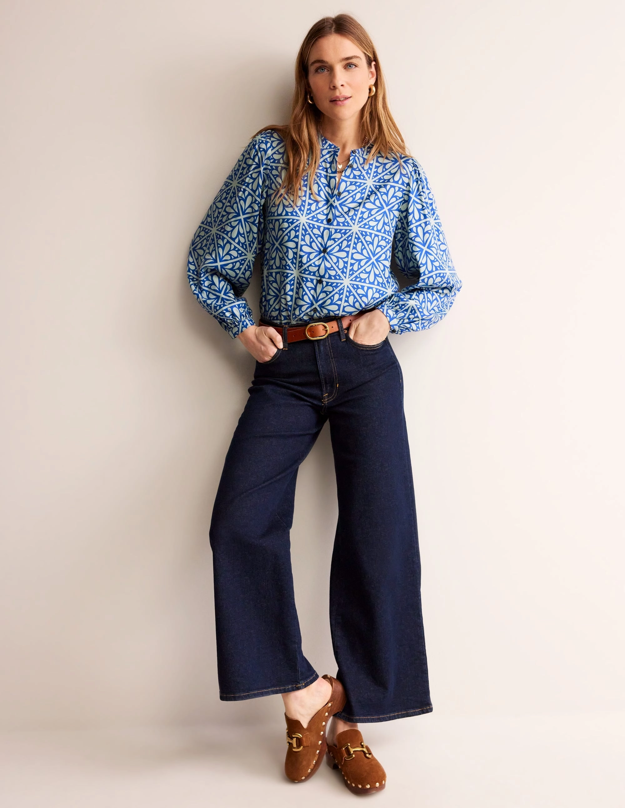 Blouson Sleeve Blouse-Surf The Web, Floral Mosaic