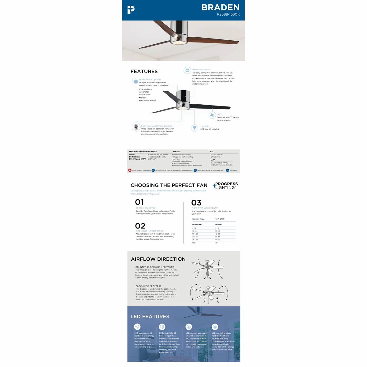 Braden 56"Ceiling Fan Polished Chrome