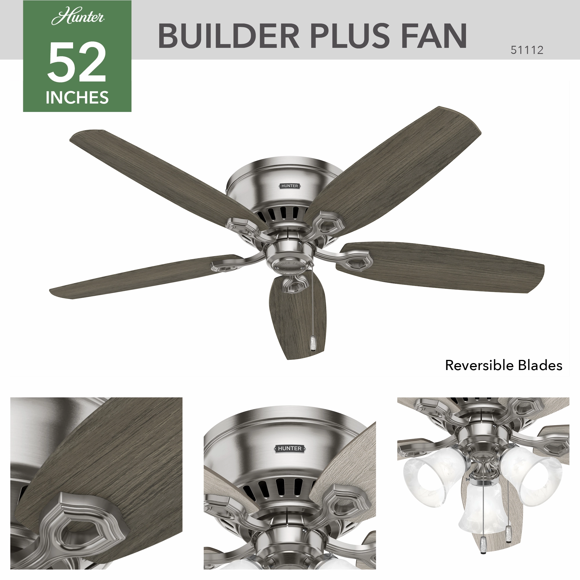 Builder 52"Ceiling Fan Brushed Nickel
