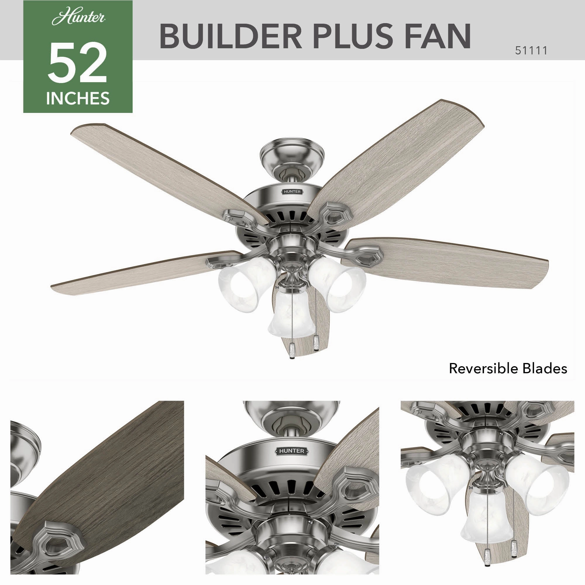 Builder 52"Ceiling Fan Brushed Nickel