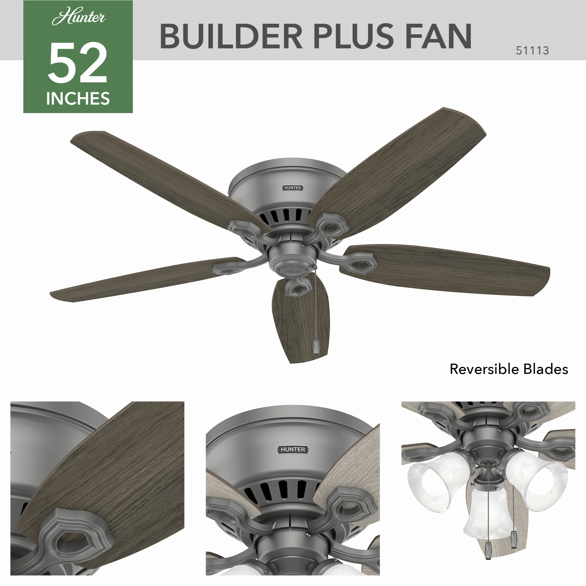 Builder 52"Ceiling Fan Matte Silver