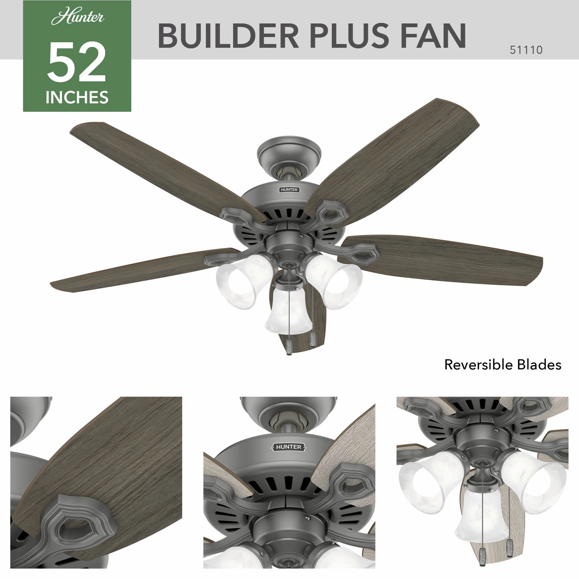 Builder 52"Ceiling Fan Matte Silver
