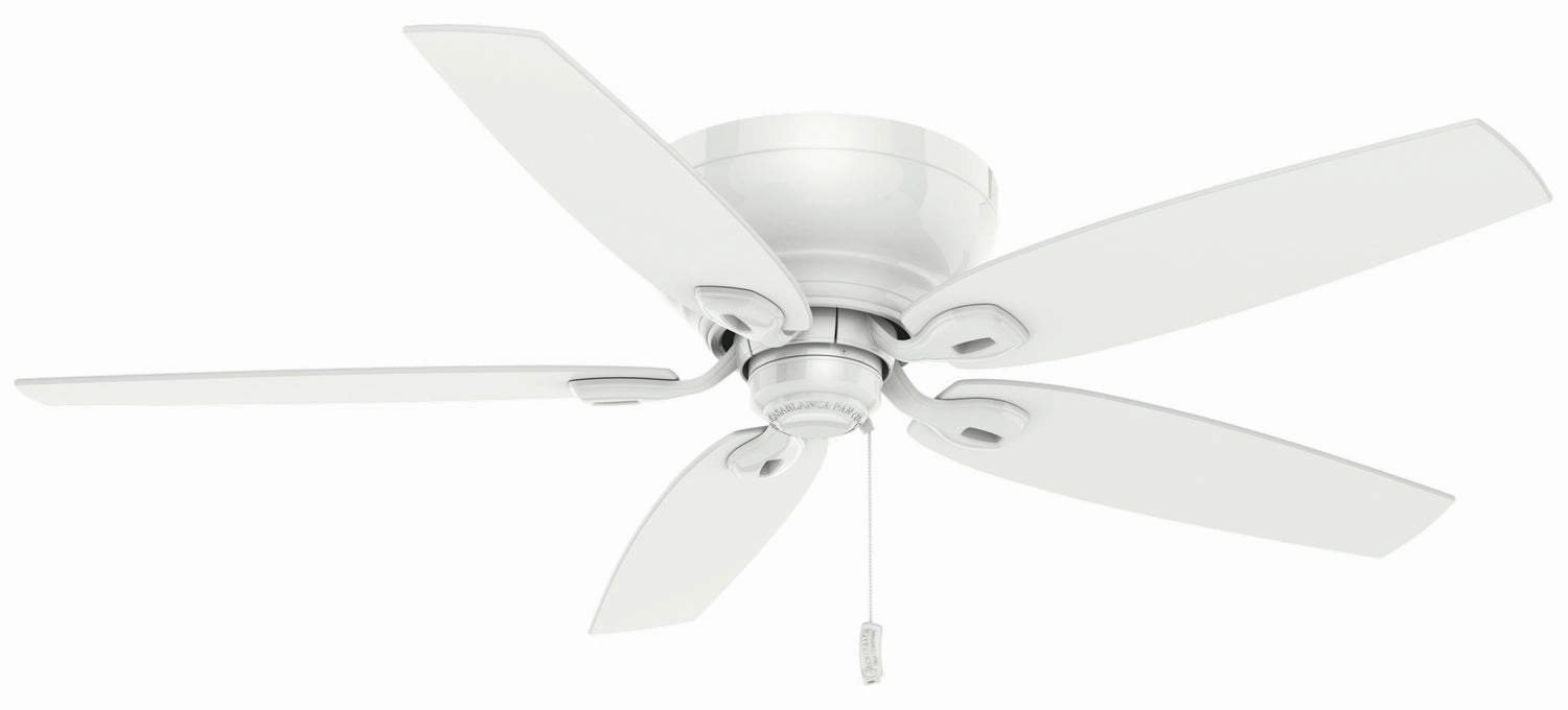 Casablanca Durant 54" Indoor Flushmount Pull Chain Ceiling Fan in Snow White quiet indoor fans for bedrooms and offices