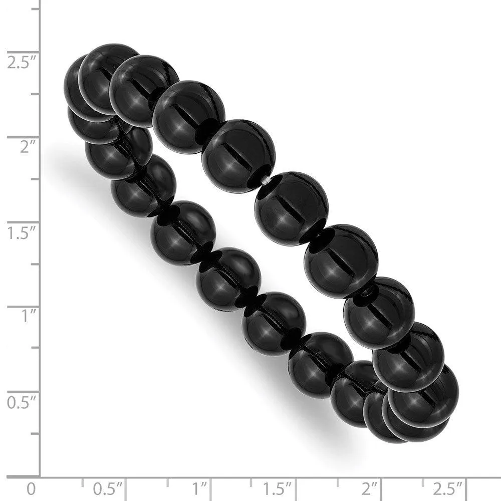 Chisel Jewelry Black Agate Beaded Stretch Bracelet