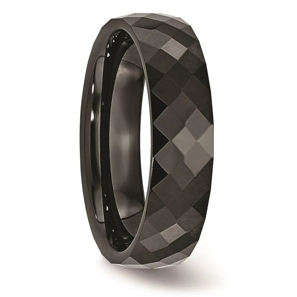 Chisel Jewelry Ceramic Black 6mm Faceted Polished Band