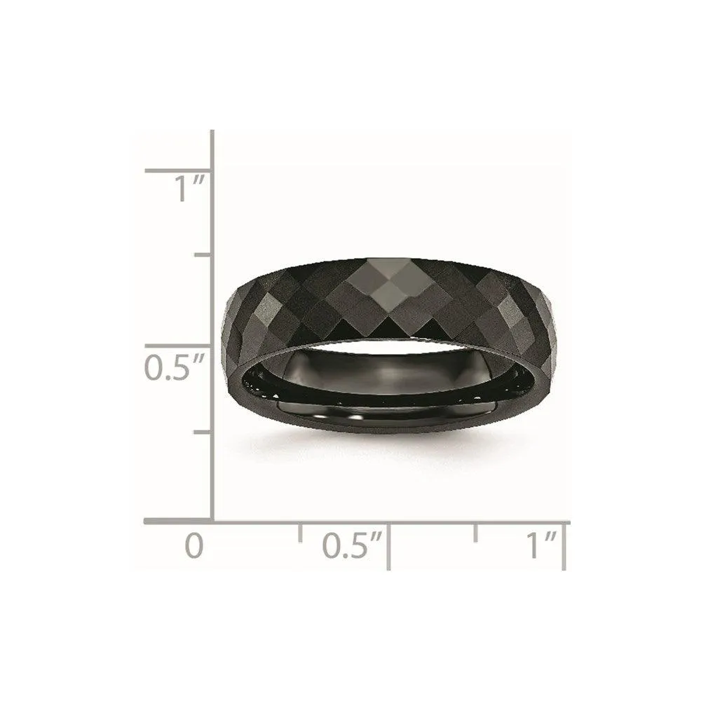 Chisel Jewelry Ceramic Black 6mm Faceted Polished Band