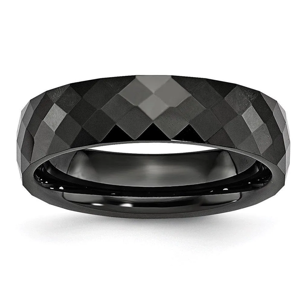 Chisel Jewelry Ceramic Black 6mm Faceted Polished Band