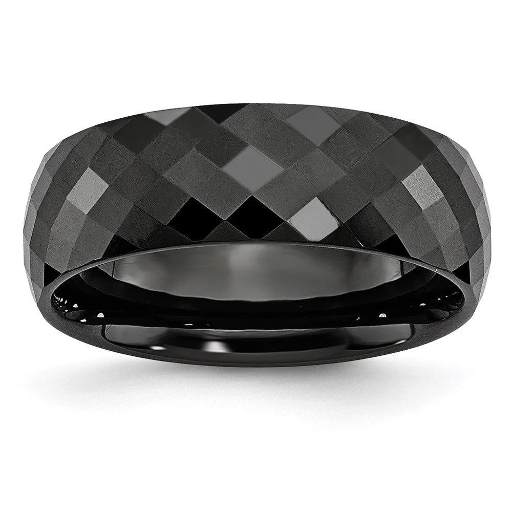 Chisel Jewelry Ceramic Black Faceted 7.5mm Polished Band