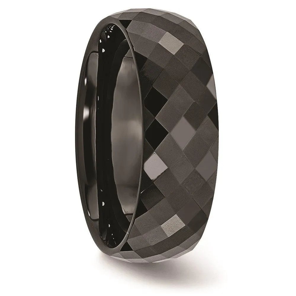 Chisel Jewelry Ceramic Black Faceted 7.5mm Polished Band