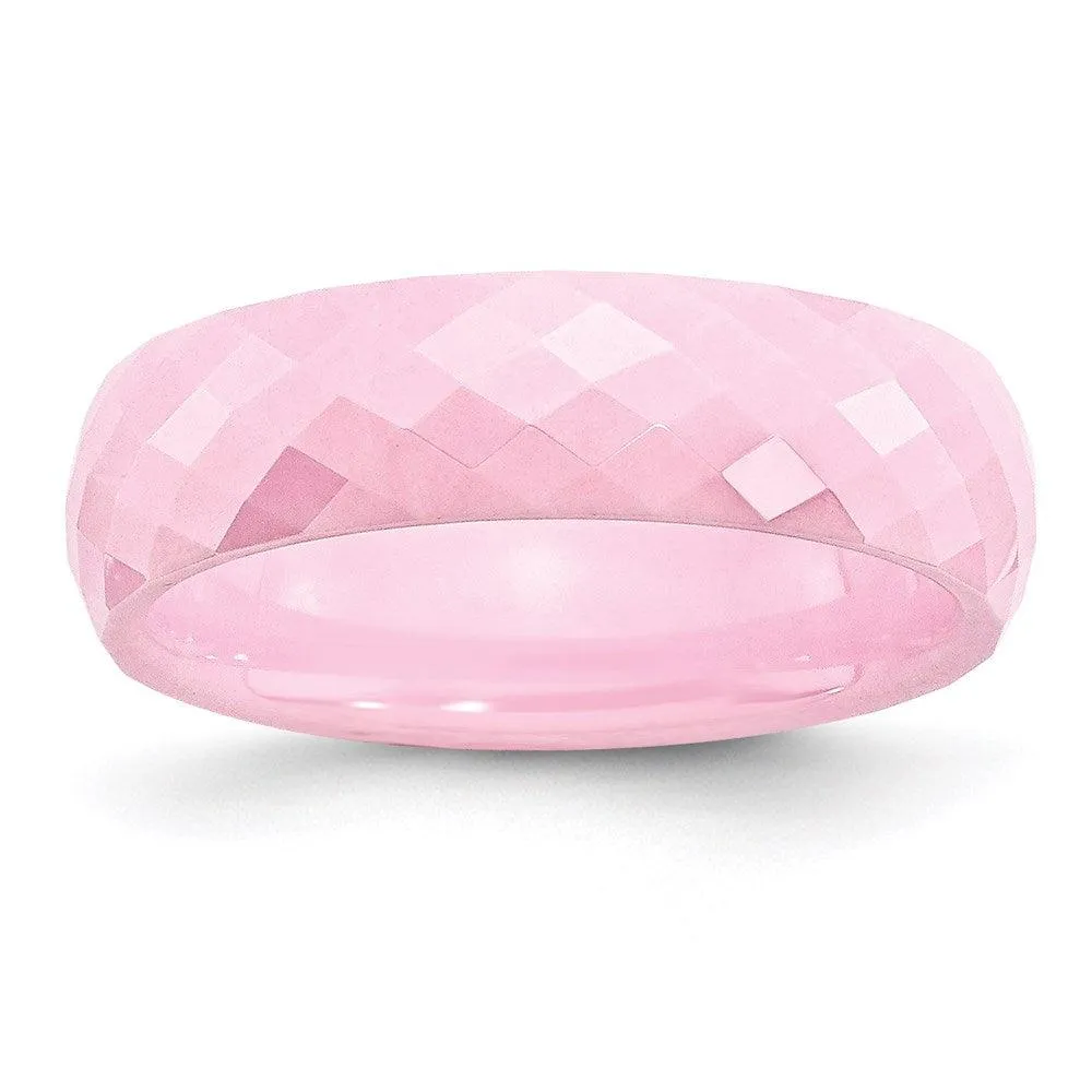 Chisel Jewelry Ceramic Pink Faceted 6mm Polished Band