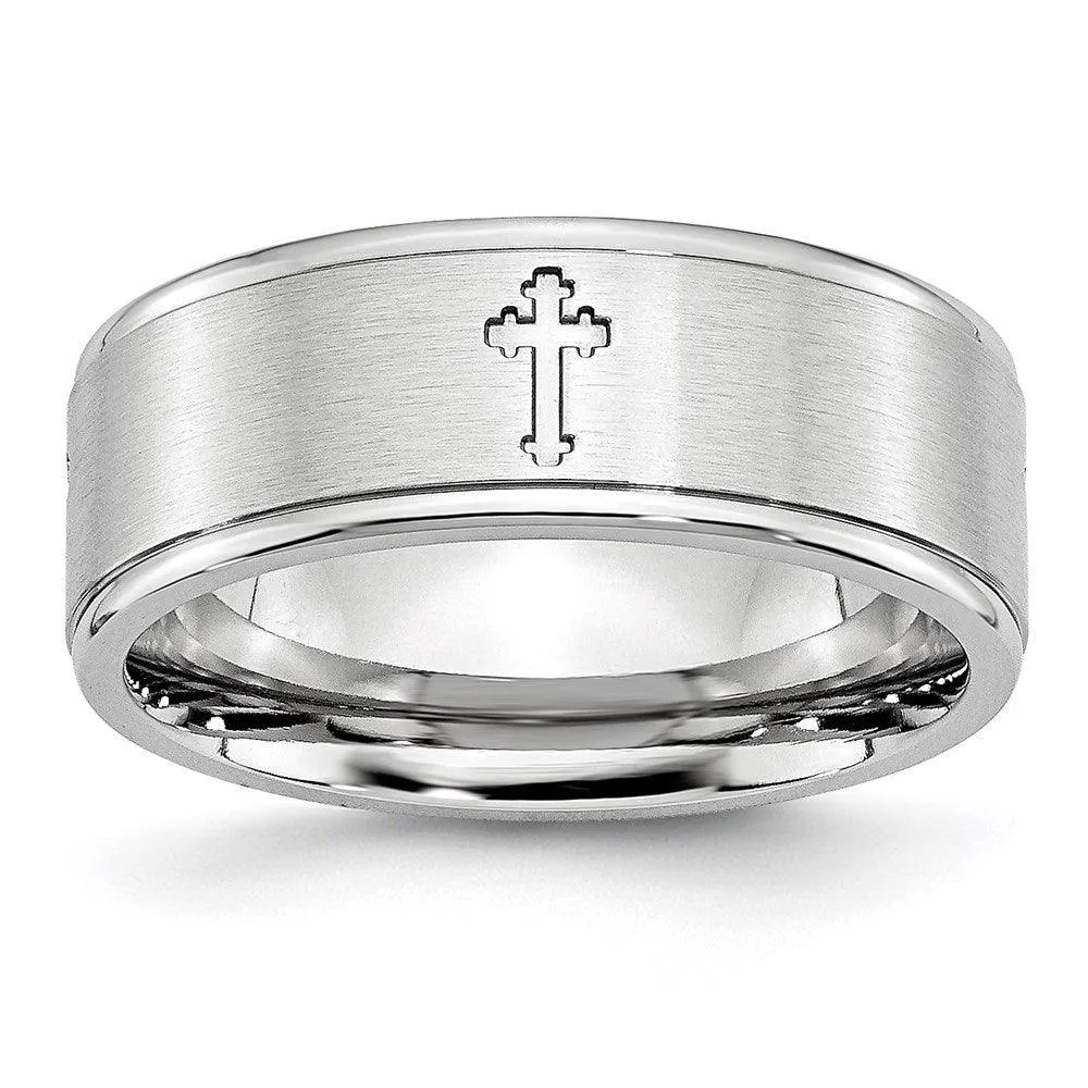 Chisel Jewelry Cobalt Satin and Polished Ridged Edge 8mm Band