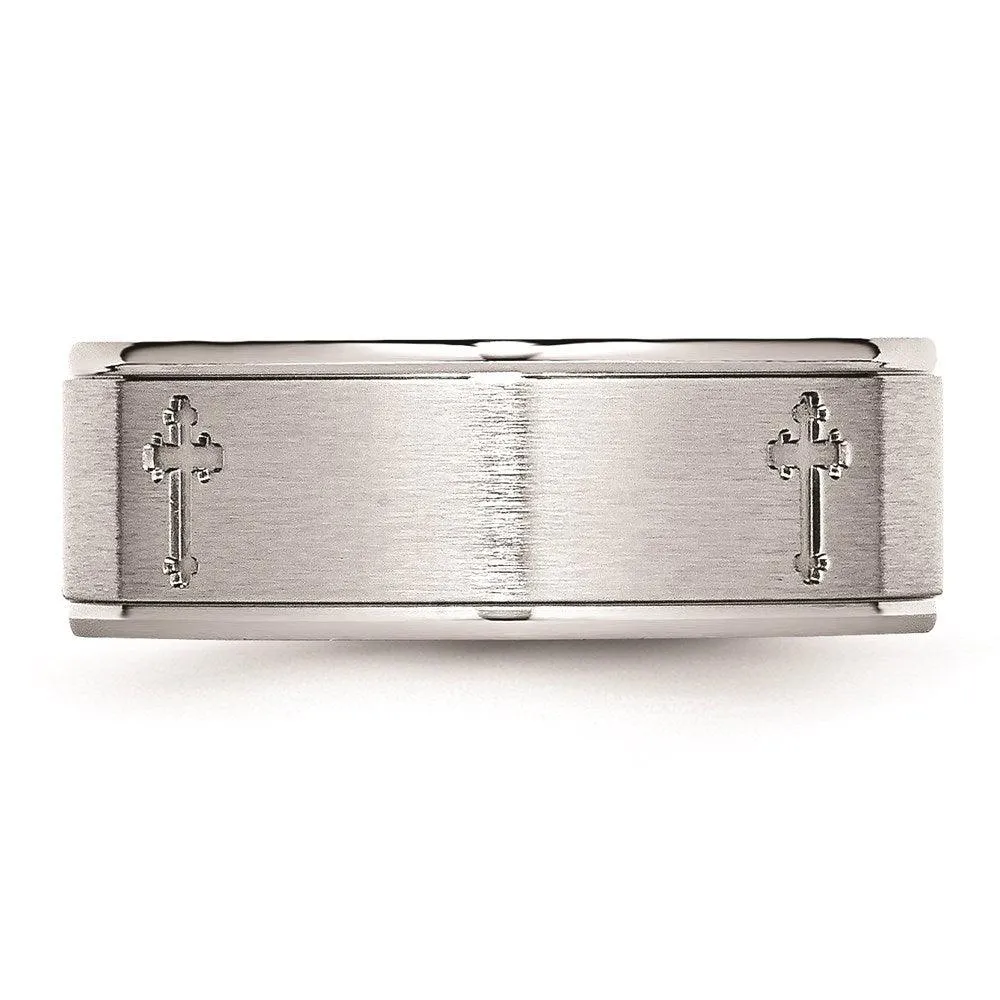 Chisel Jewelry Cobalt Satin and Polished Ridged Edge 8mm Band