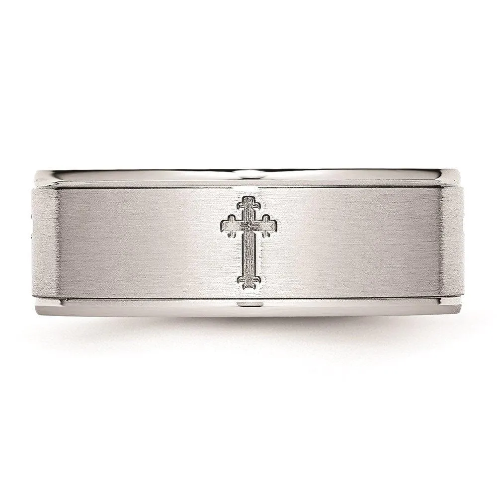 Chisel Jewelry Cobalt Satin and Polished Ridged Edge 8mm Band