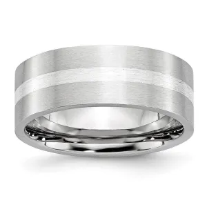 Chisel Jewelry Cobalt Sterling Silver Inlay Satin 8mm Flat Band