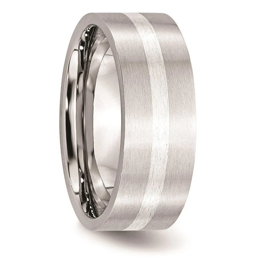 Chisel Jewelry Cobalt Sterling Silver Inlay Satin 8mm Flat Band