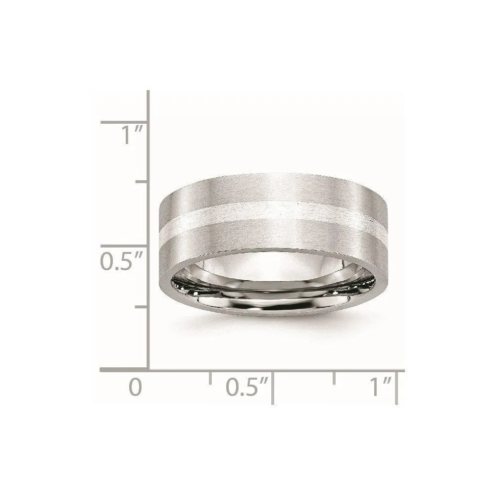 Chisel Jewelry Cobalt Sterling Silver Inlay Satin 8mm Flat Band
