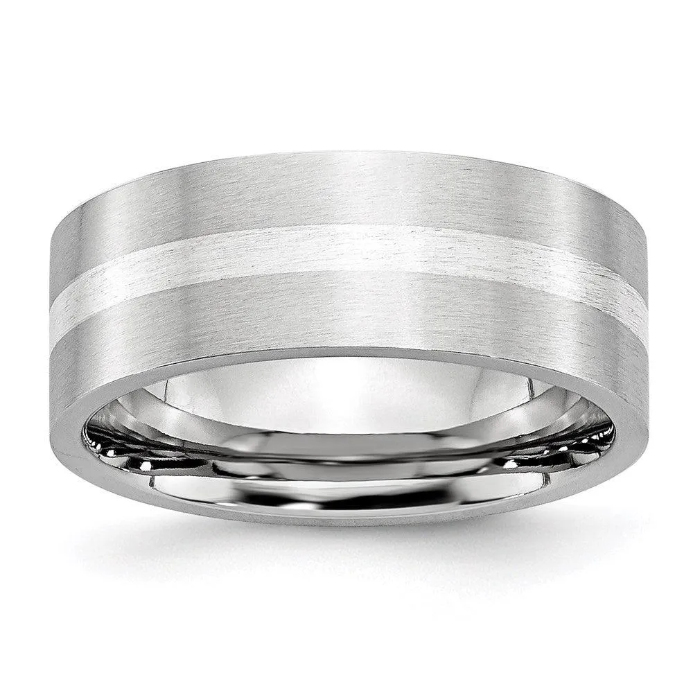 Chisel Jewelry Cobalt Sterling Silver Inlay Satin 8mm Flat Band