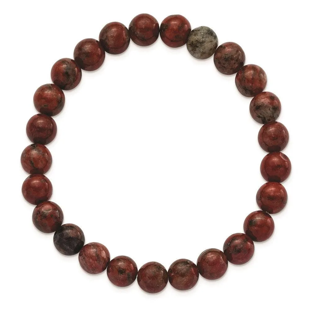Chisel Jewelry Sesame Red Agate Beaded Stretch Bracelet