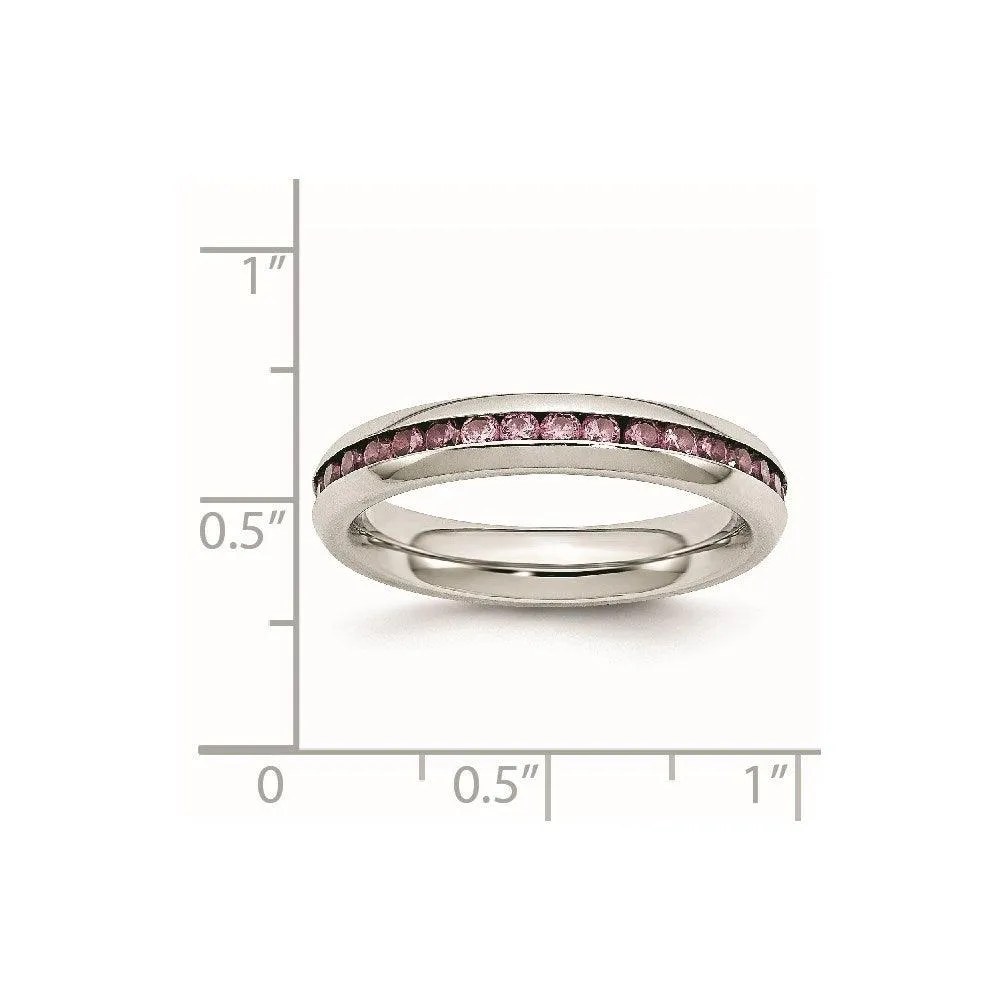 Chisel Jewelry Stainless Steel 4mm June Pink CZ Ring