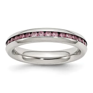 Chisel Jewelry Stainless Steel 4mm June Pink CZ Ring