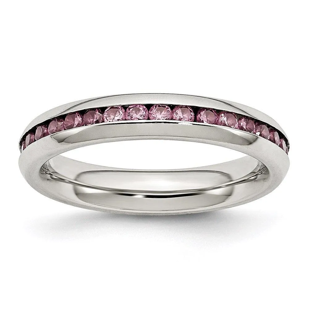 Chisel Jewelry Stainless Steel 4mm June Pink CZ Ring