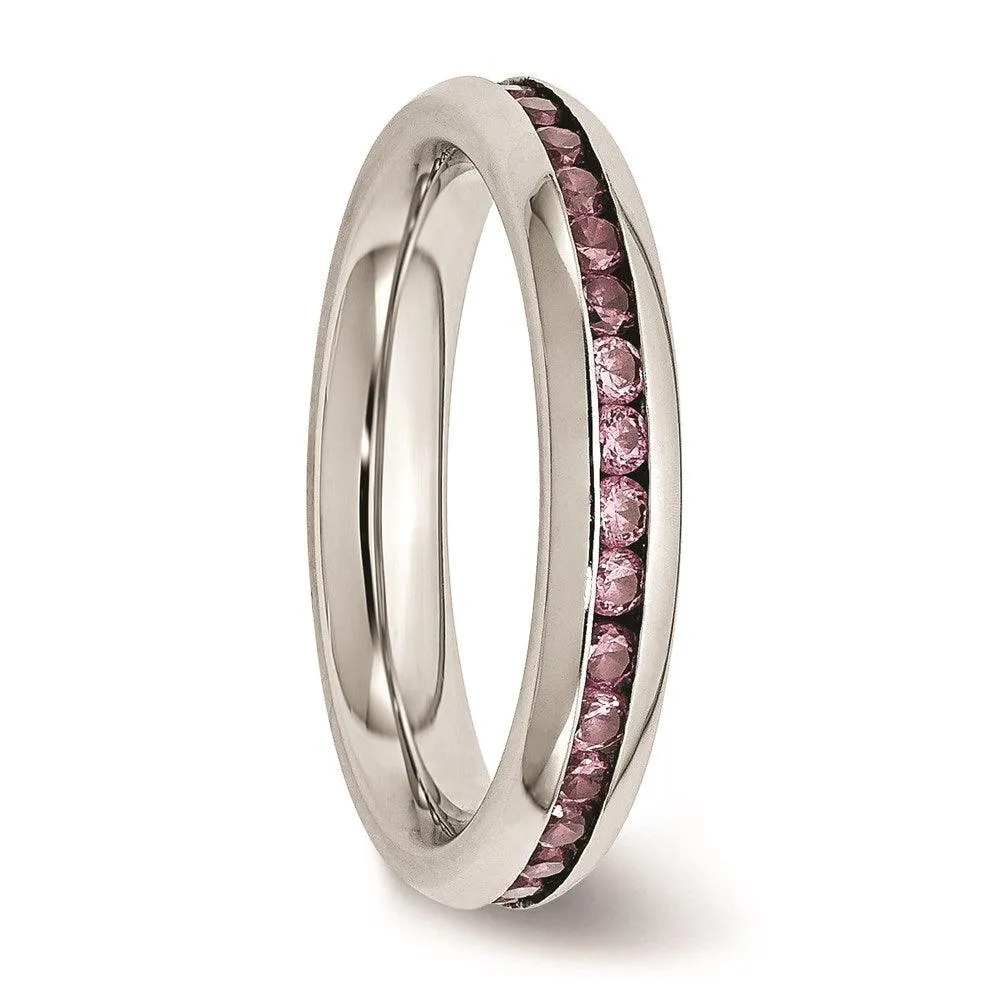Chisel Jewelry Stainless Steel 4mm June Pink CZ Ring