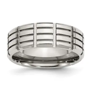 Chisel Jewelry Stainless Steel 8mm Grooved Polished Band