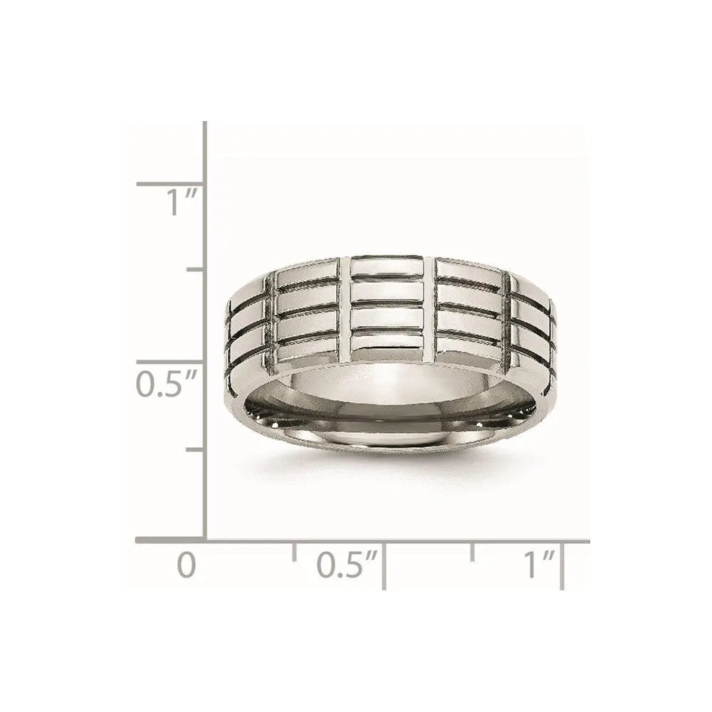 Chisel Jewelry Stainless Steel 8mm Grooved Polished Band