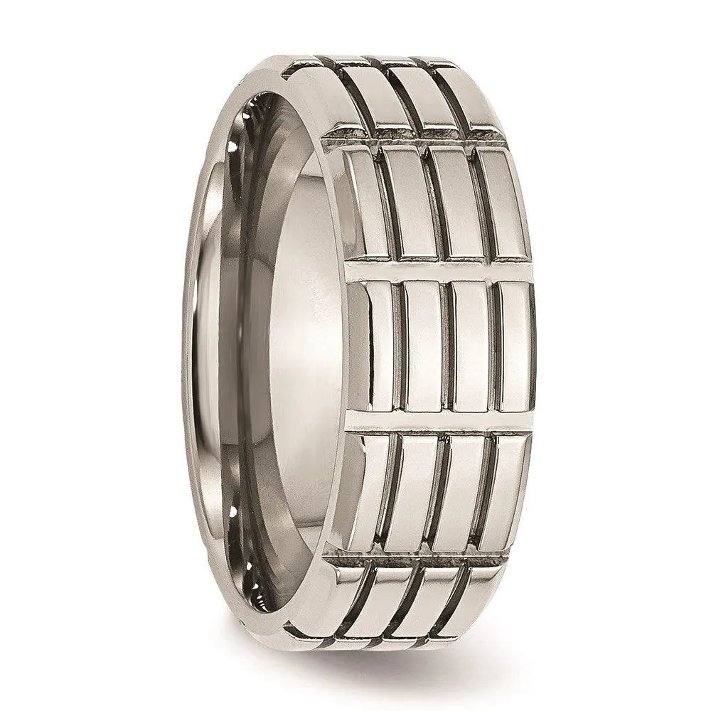 Chisel Jewelry Stainless Steel 8mm Grooved Polished Band