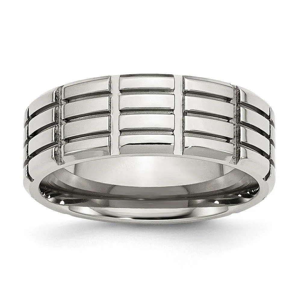 Chisel Jewelry Stainless Steel 8mm Grooved Polished Band