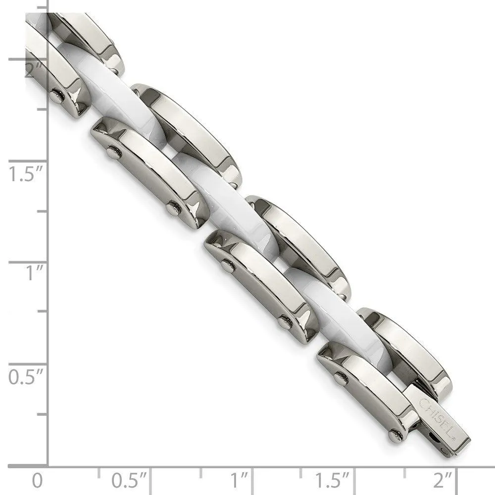 Chisel Jewelry Stainless Steel & White Ceramic 7.5in Bracelet