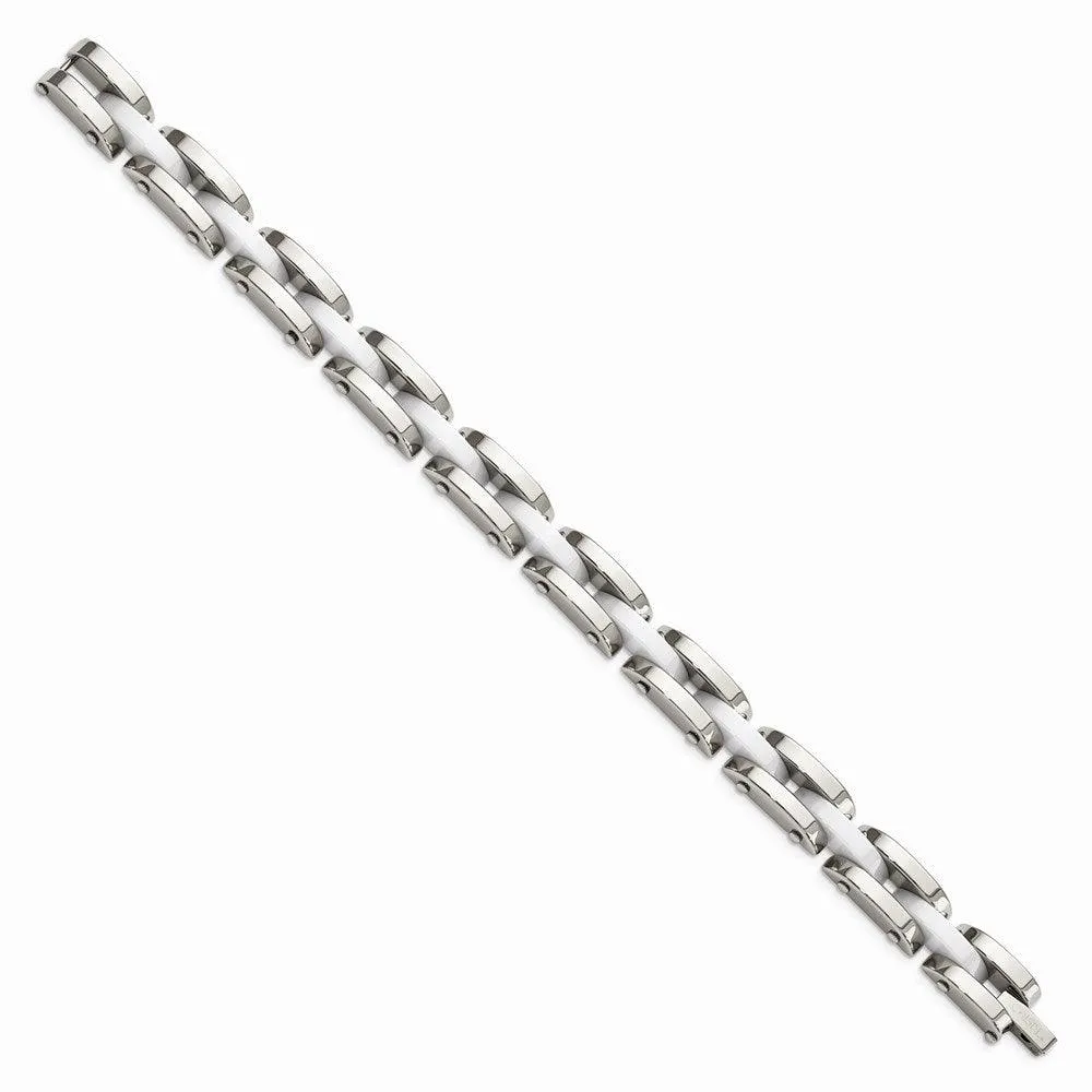 Chisel Jewelry Stainless Steel & White Ceramic 7.5in Bracelet