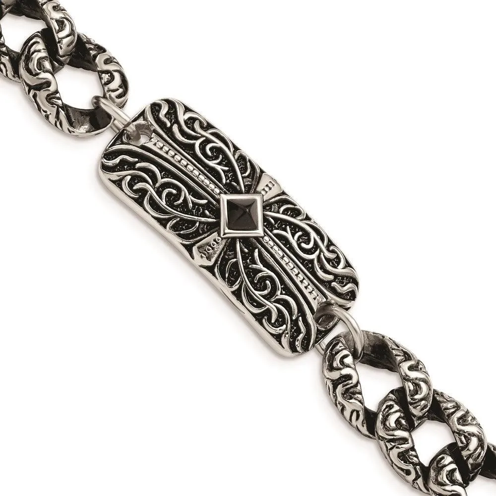 Chisel Jewelry Stainless Steel Antiqued 9in Bracelet