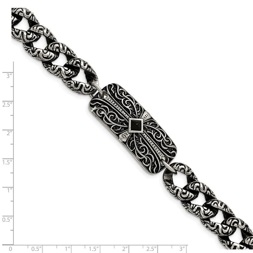 Chisel Jewelry Stainless Steel Antiqued 9in Bracelet