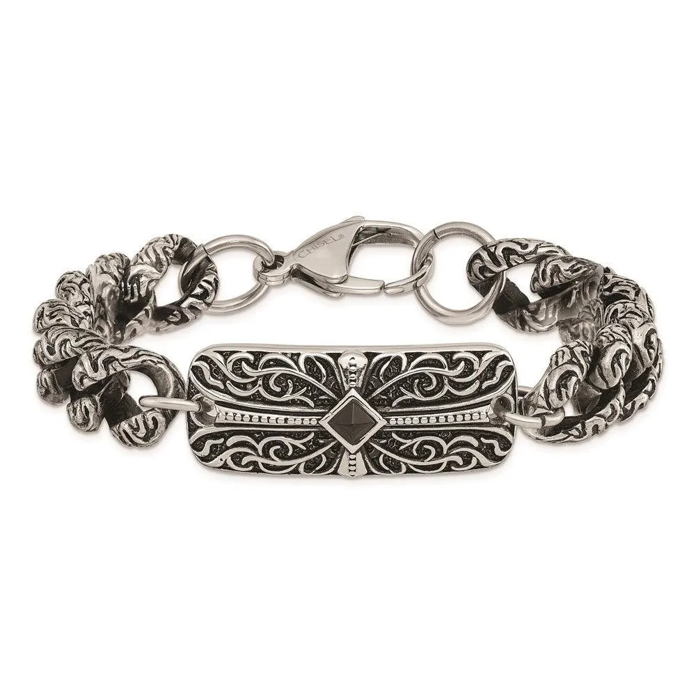 Chisel Jewelry Stainless Steel Antiqued 9in Bracelet