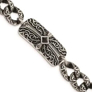 Chisel Jewelry Stainless Steel Antiqued 9in Bracelet
