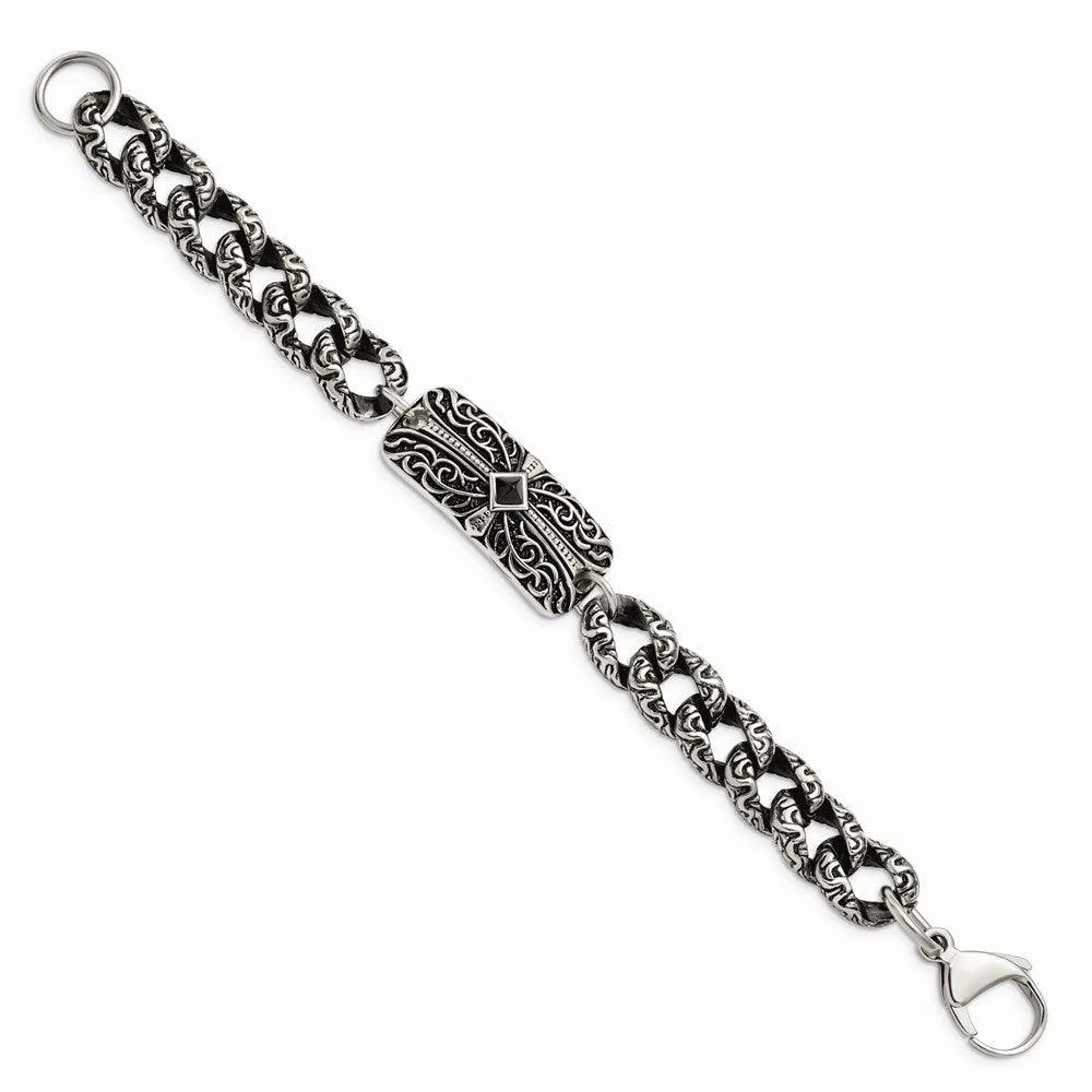 Chisel Jewelry Stainless Steel Antiqued 9in Bracelet
