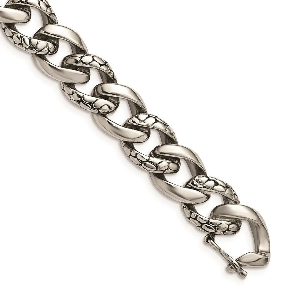 Chisel Jewelry Stainless Steel Antiqued & Polished Links 8.5in Bracelet