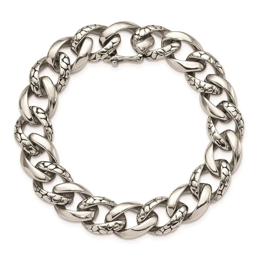 Chisel Jewelry Stainless Steel Antiqued & Polished Links 8.5in Bracelet