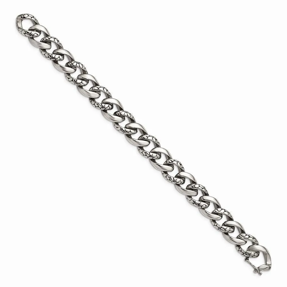 Chisel Jewelry Stainless Steel Antiqued & Polished Links 8.5in Bracelet