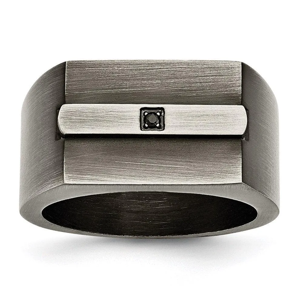Chisel Jewelry Stainless Steel Antiqued Brushed w/Black CZ Ring