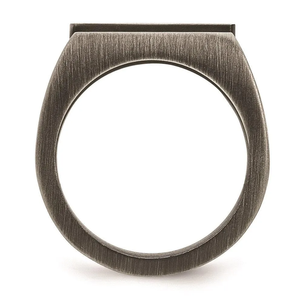 Chisel Jewelry Stainless Steel Antiqued Brushed w/Black CZ Ring