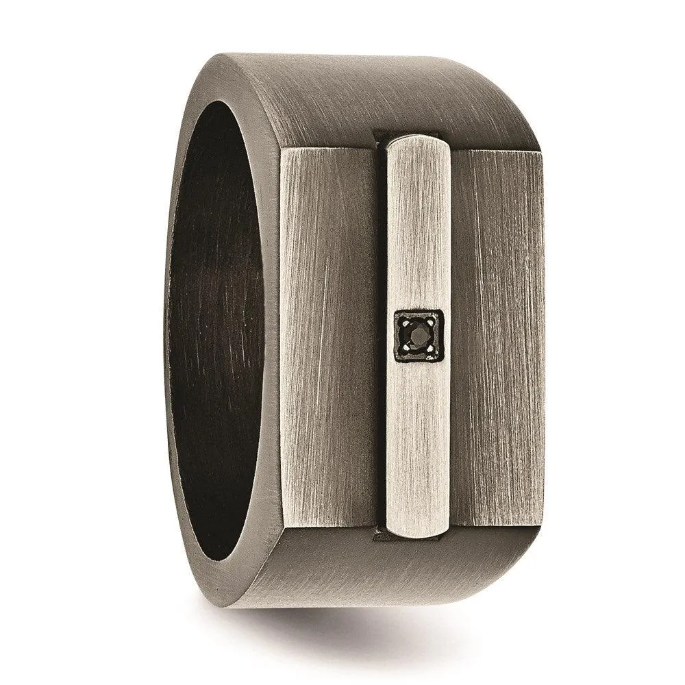 Chisel Jewelry Stainless Steel Antiqued Brushed w/Black CZ Ring