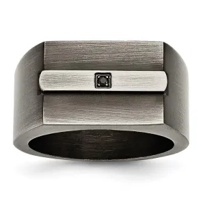Chisel Jewelry Stainless Steel Antiqued Brushed w/Black CZ Ring